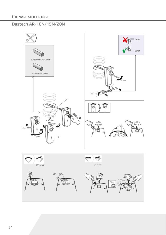 Электропривод Dastech AR-10N24S 10 Н·м, 24 В, с возвратной пружиной